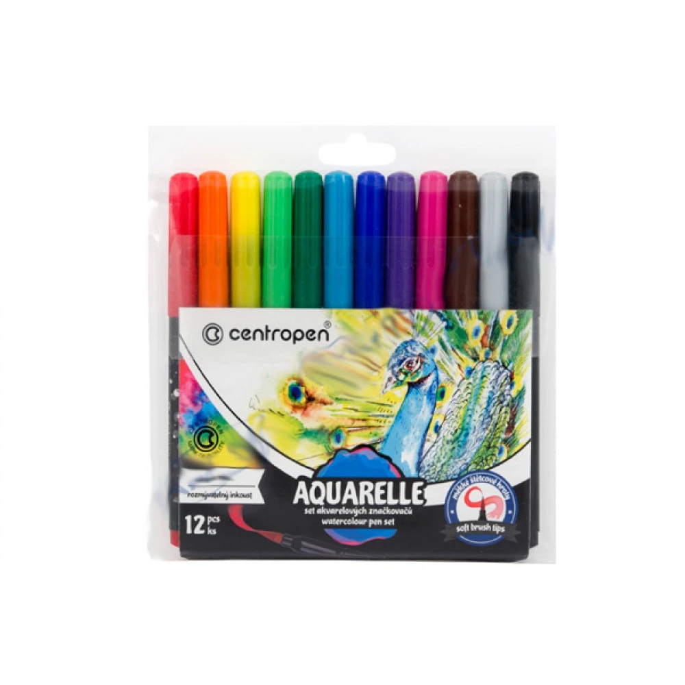Фломастери акварельні Centropen 8683/12 з пензликом 12 кольорів 