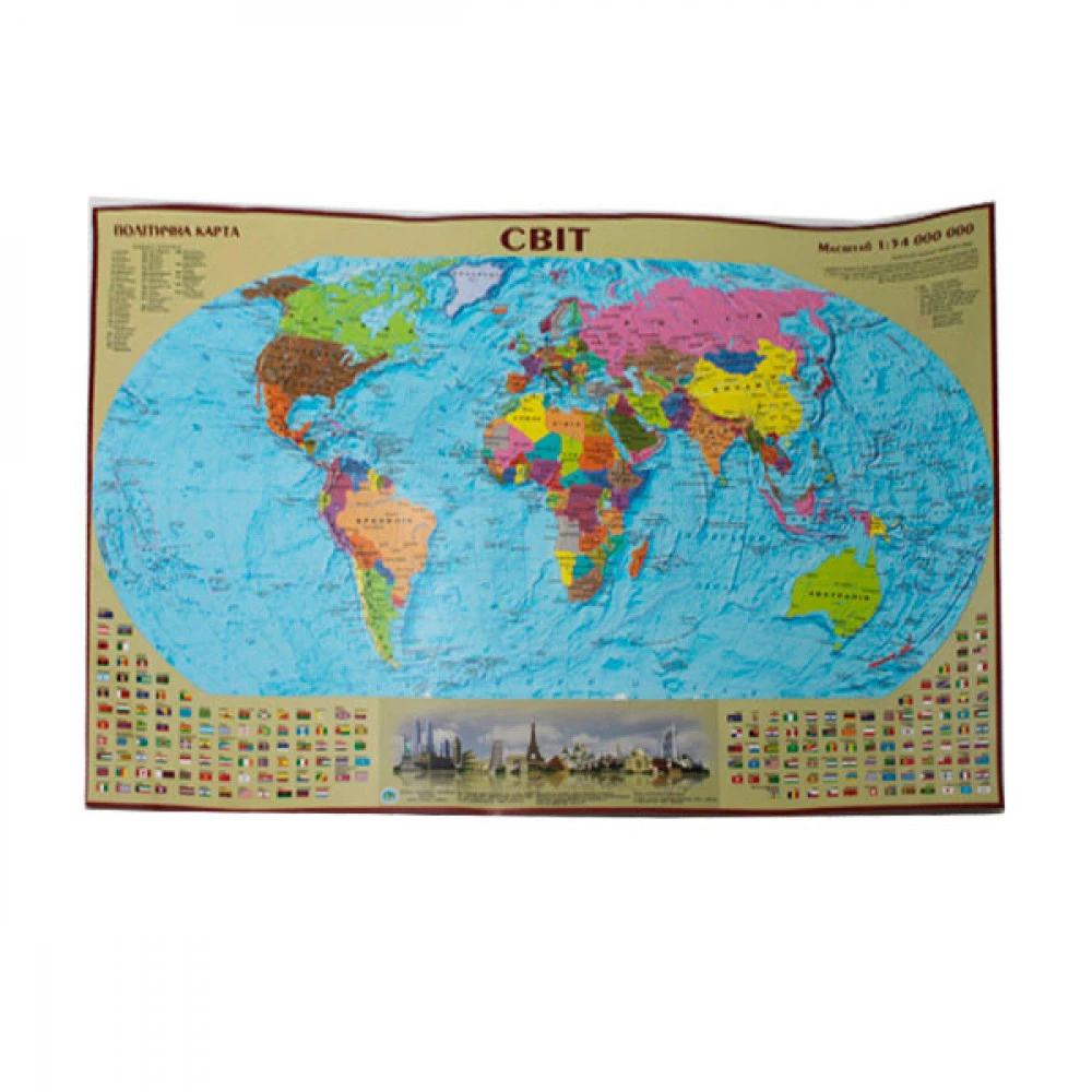Карта світу політична М 1:54 млн А2 65х45 (папір/ламінація) укр.
