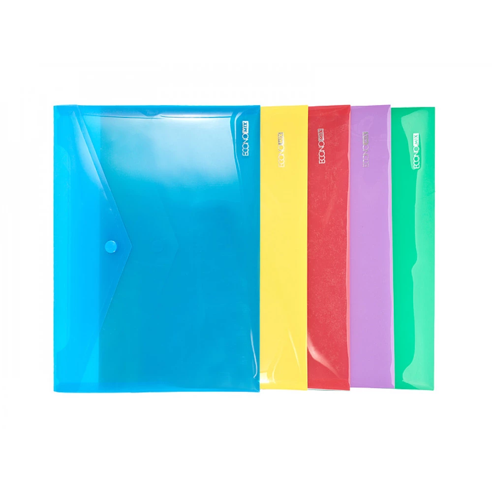 Папка - конверт пластикова В5 Economix E31302 на прозорій кнопці Mix