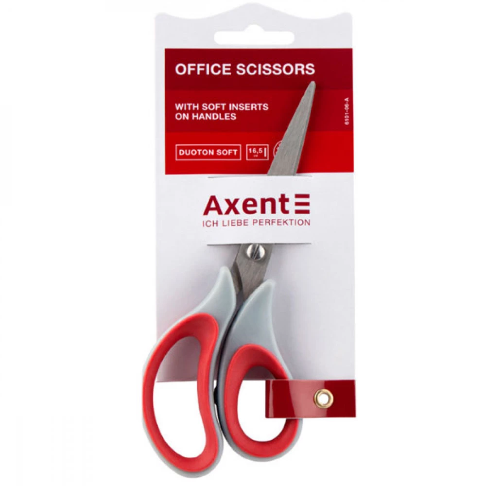 Ножиці Axent 6101-06-А Duoton Soft 16,5 см сіро-червоні.
