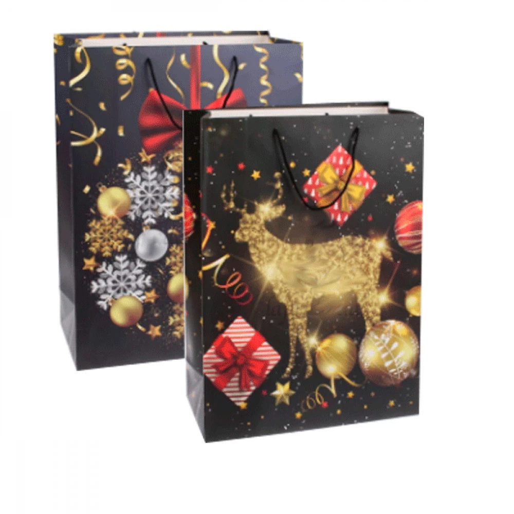 Пакет подарунковий В2 "Новорічні іграшки" 31-1667 Mix чорний