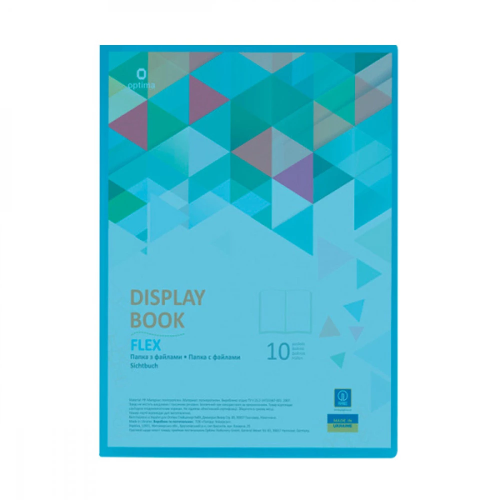 Папка пластикова з 10 файлами A4 Optima Flex O32121-11блакитна