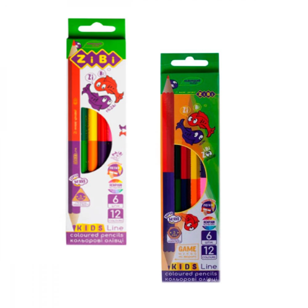 Олівці кольорові 6 штук 12 кольорів ZiBi ZB.2462 Double KIDS Line