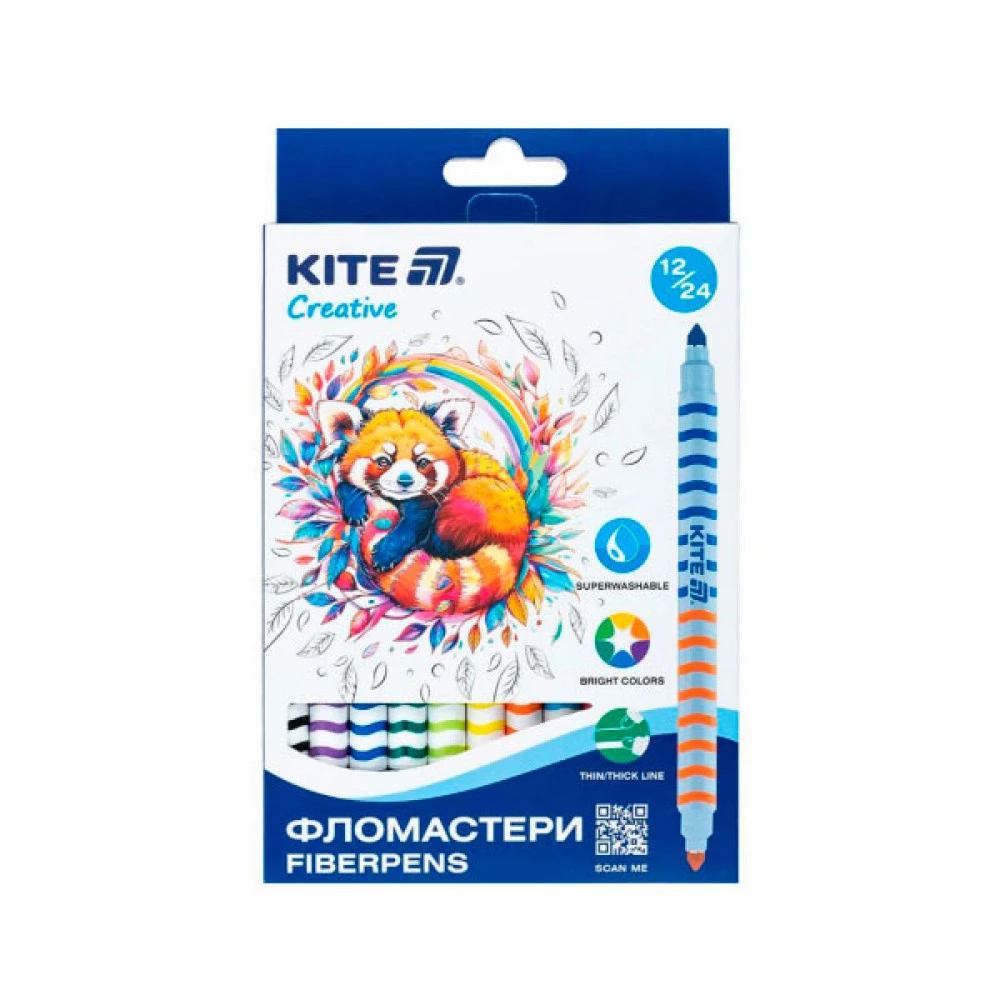 Фломастери 12штук 24 кольори Kite Creative K-1151 двосторонні