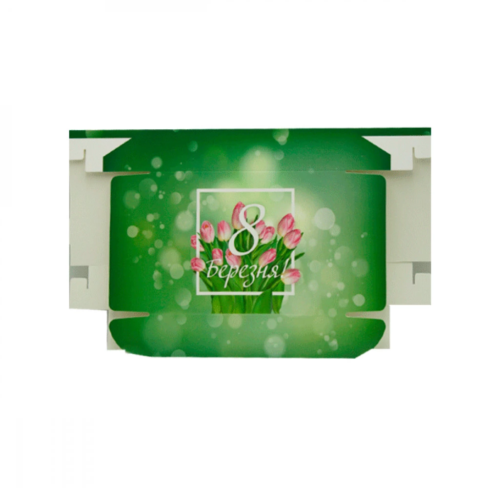 Коробка сувенірна картонна 50х160х240 Цукерка. 8 березня.Тюльпани М0032-о16