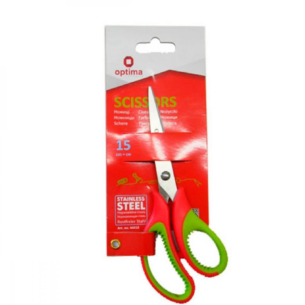 Ножиці "Optima" металеві 15 см червоно-зелені O44418