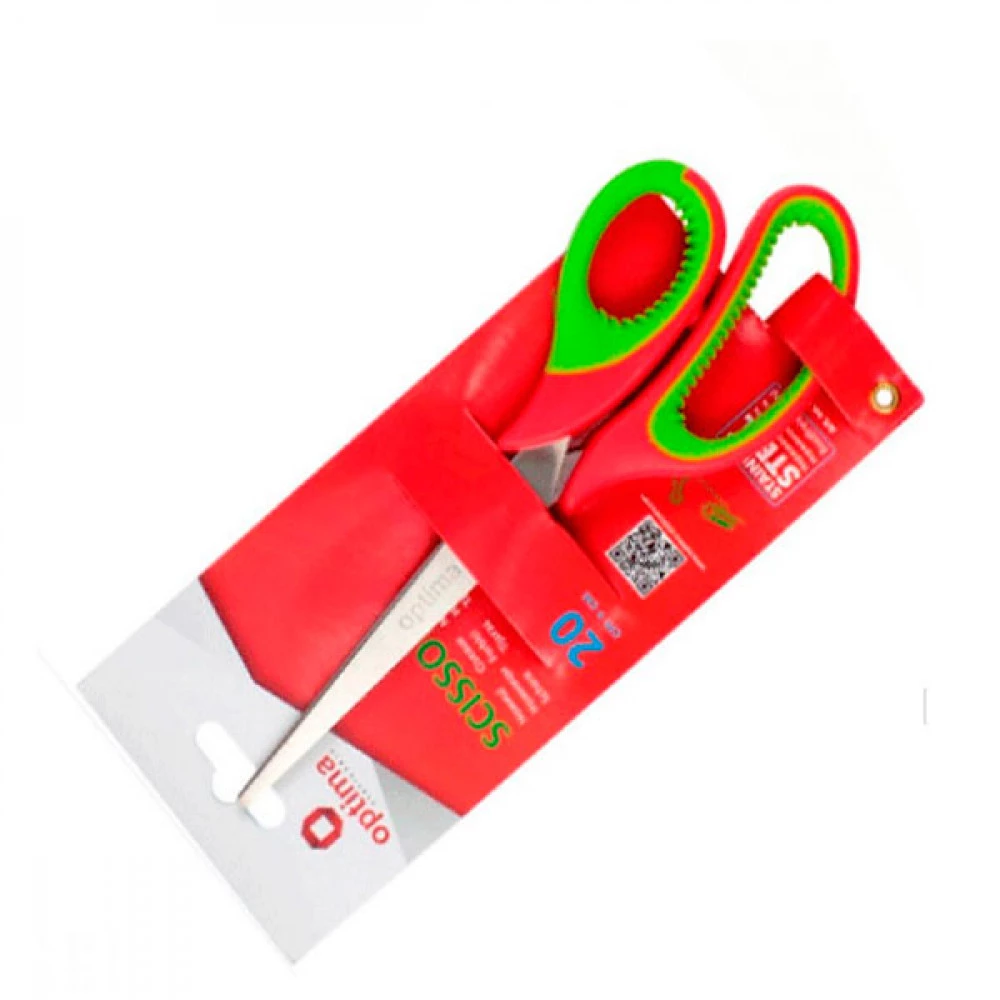 Ножиці "Optima" металеві 20 см O44419 салатово-червоні