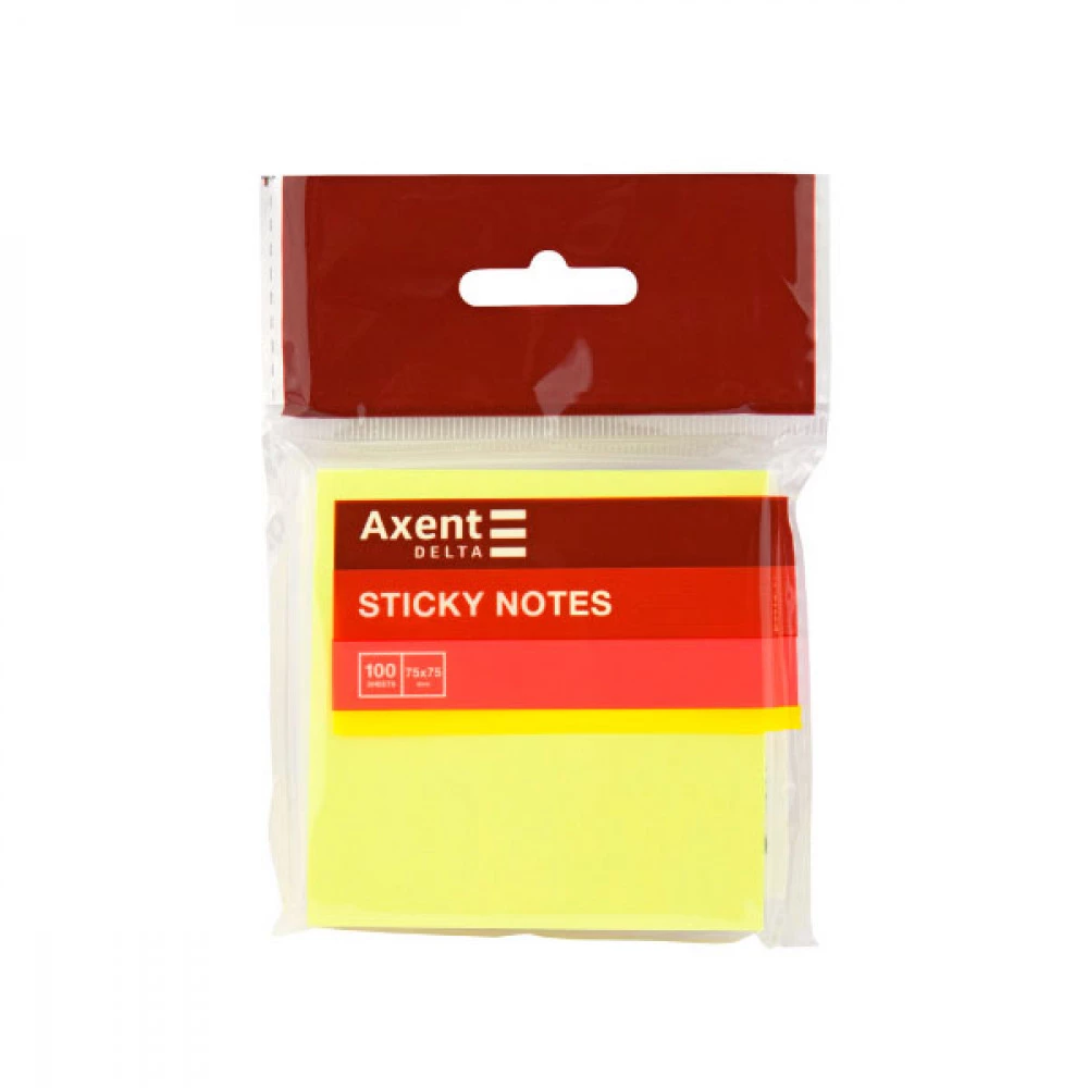 Блок паперу липкий 75х75х100л Axent / Delta D3414-11 яскраво-жовтий