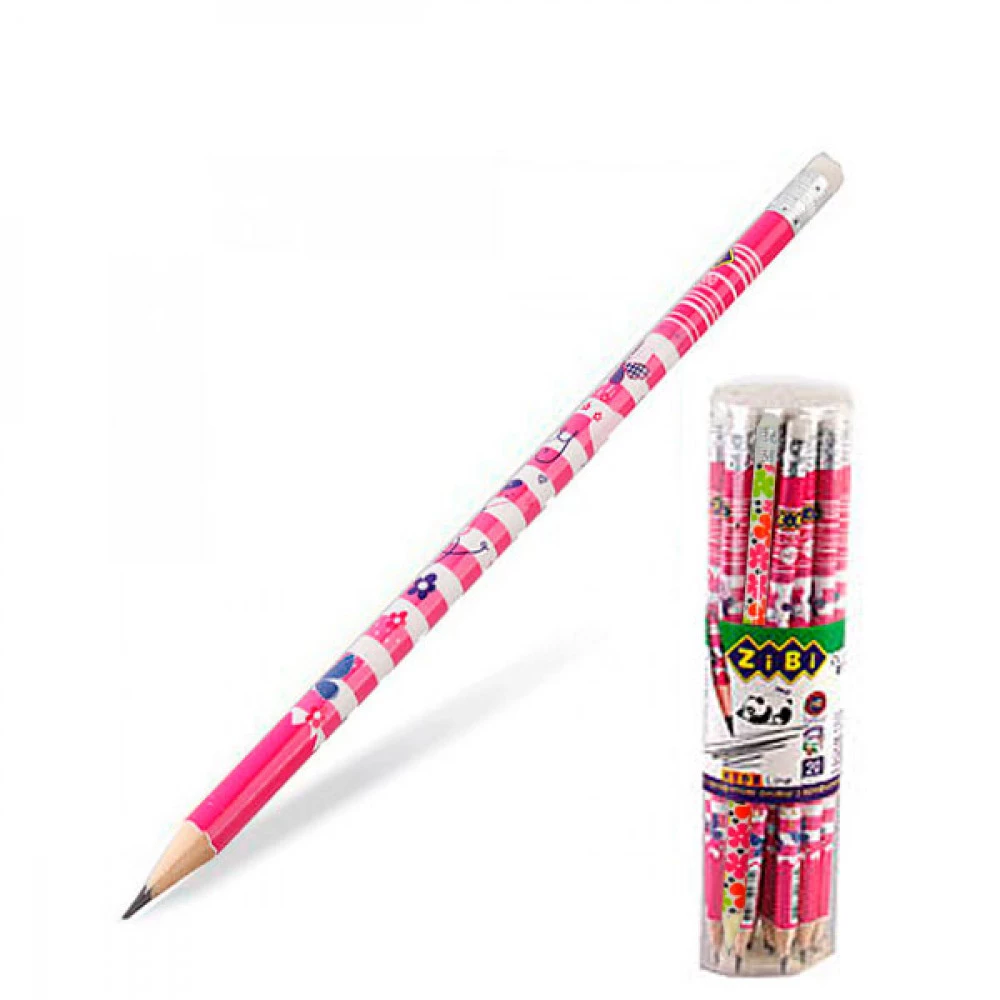 Олівець простий "ZiBi" ZB.2300 з гумкою Flowers, квіти
