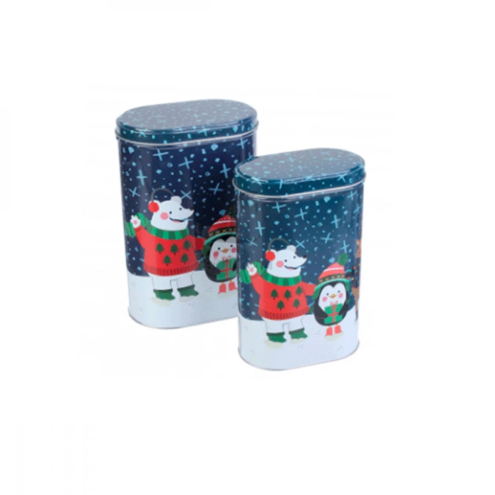 Коробка сувенірна металева 13,4 х 8,6 "Новорічний Ведмедик" 63-1408 велика синьо/біла