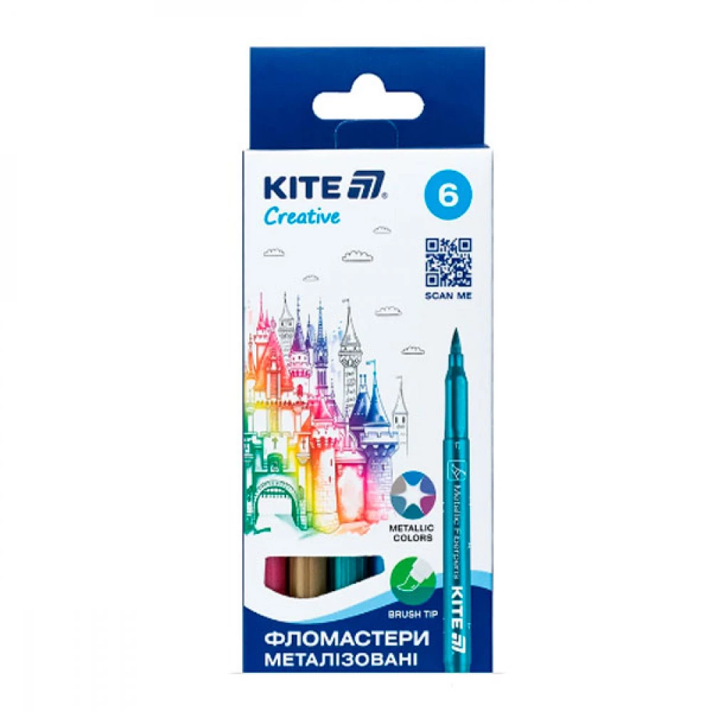 Фломастери-пензлики 6 кольорів Kite Creative K-1149 металізовані 