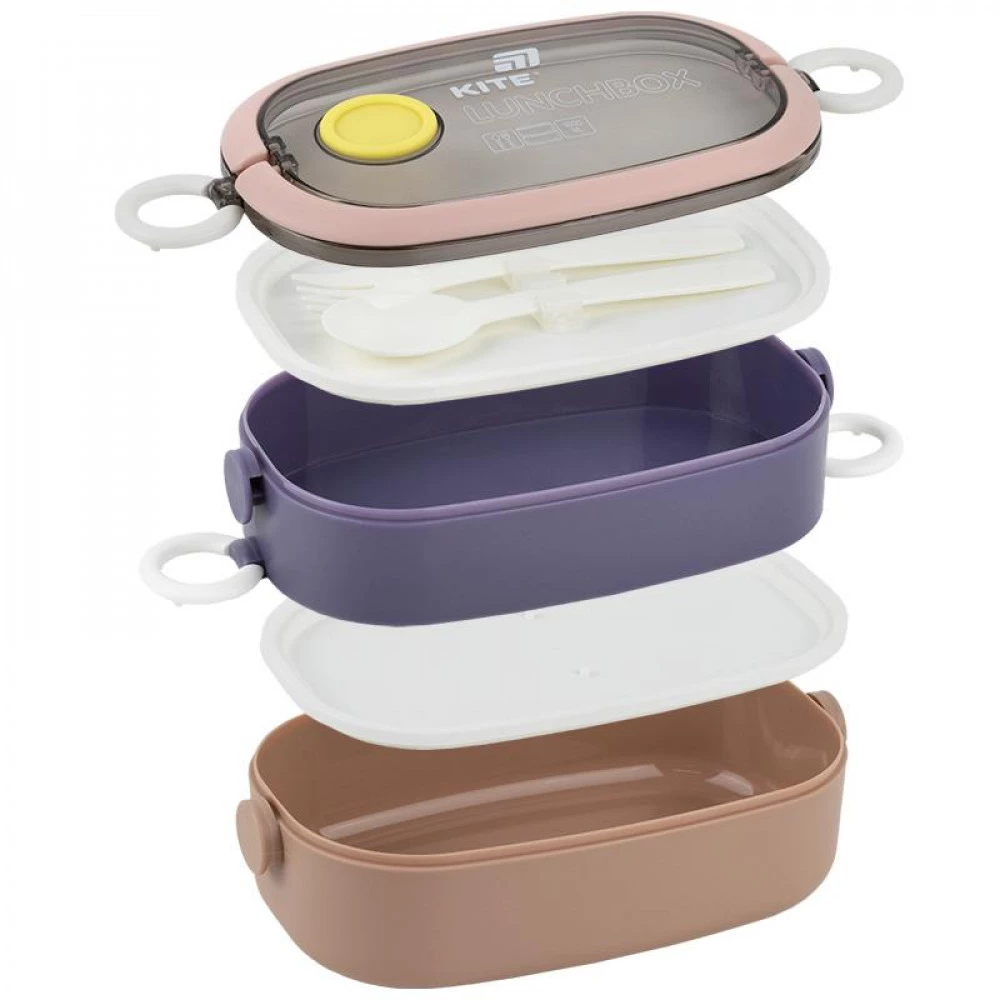 Ланчбокс Kite K25-1181-1 1600 мл з ложкою та виделкою бежевий