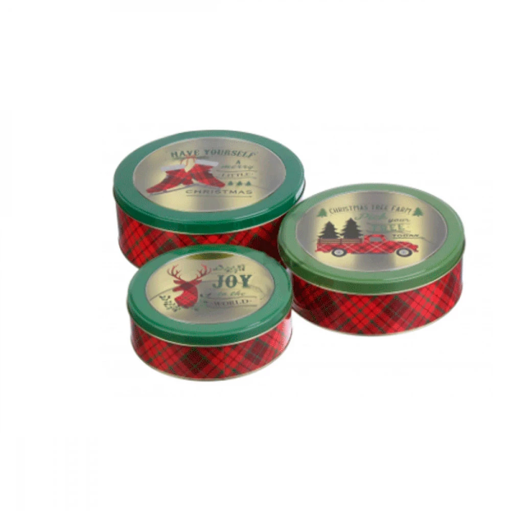 Коробка сувенірна металева 22 х 7,2 см "Новорічна-Клітка" 63-937 кругла велика