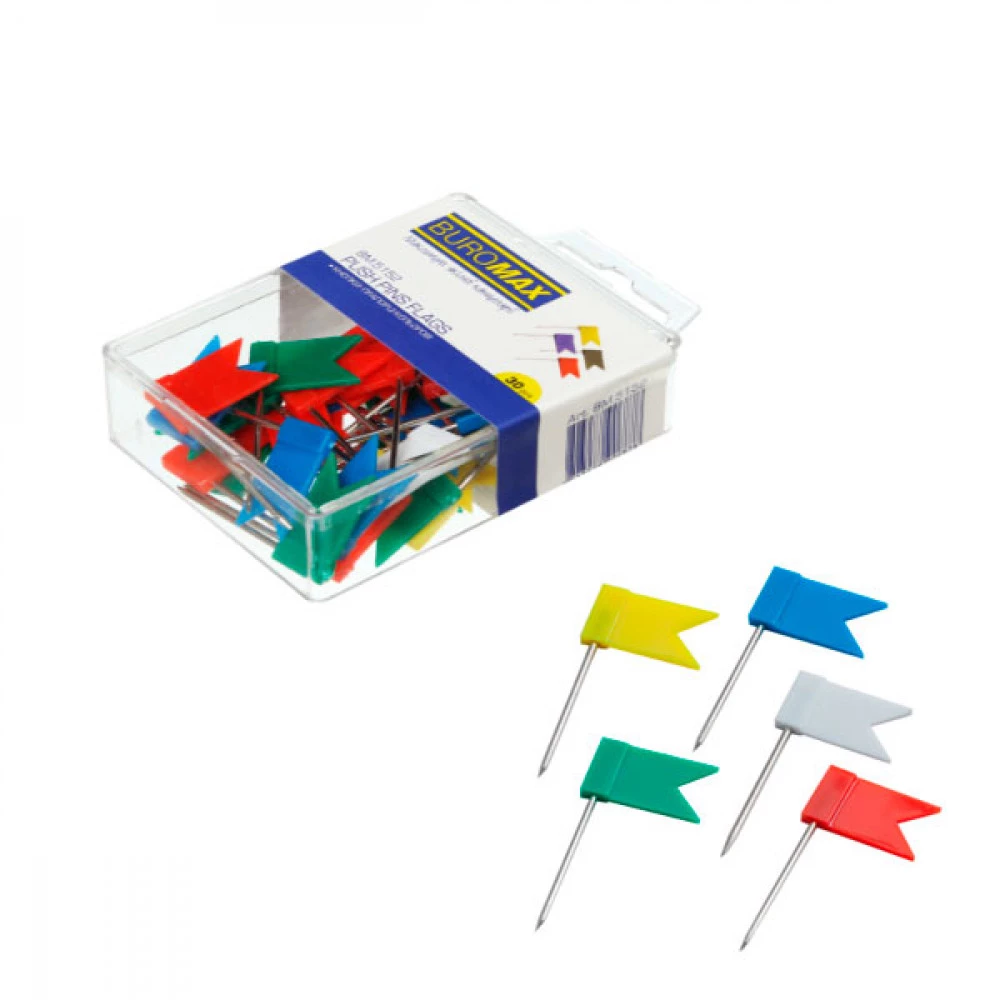 Кнопки-гвоздик "BuroMAX" 5152 прапорці (30 шт)