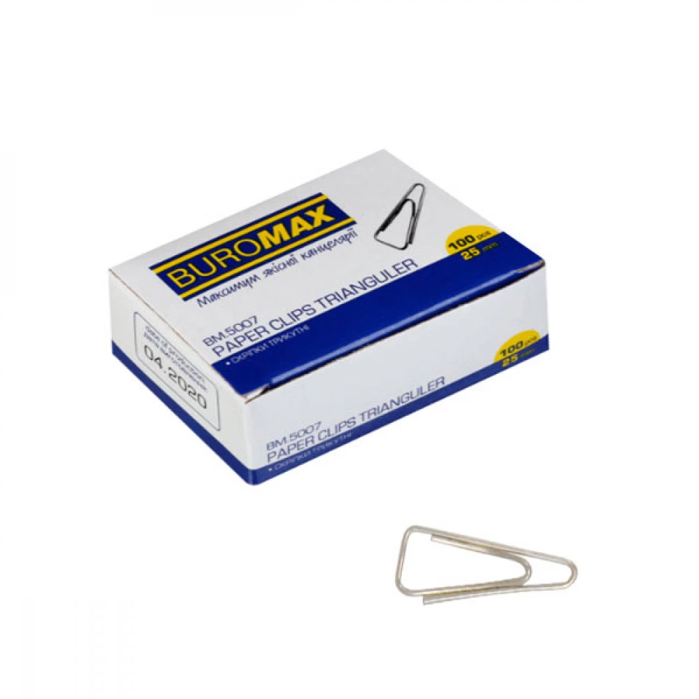 Скріпки 25 мм BuroMAX трикутні 5007 (100 шт) нікельовані