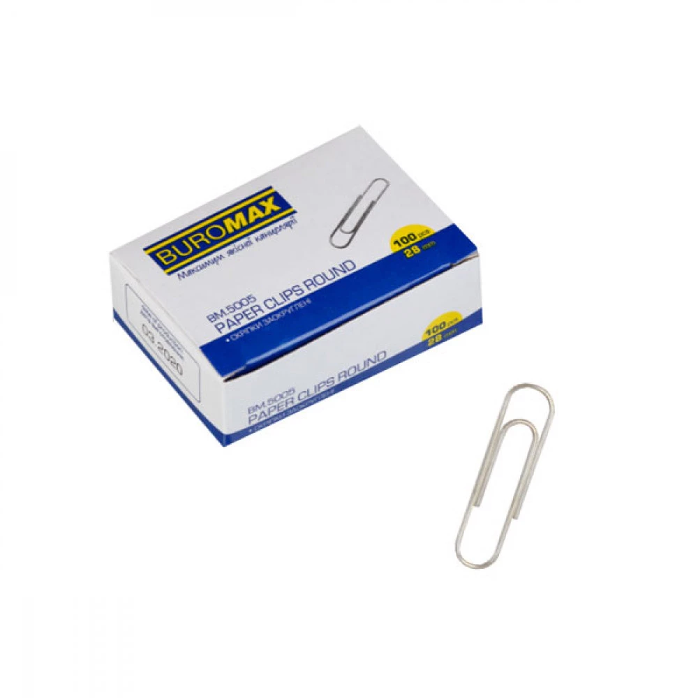 Скріпки 28 мм "BuroMAX" 5005 (100 шт) нікельовані
