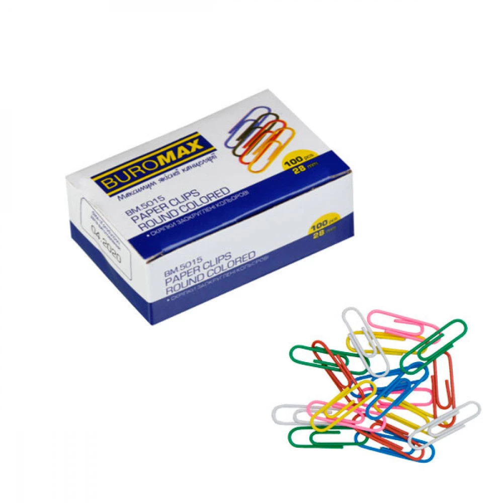 Скріпки 28 мм "BuroMAX" 5015 (100 шт) кольорові