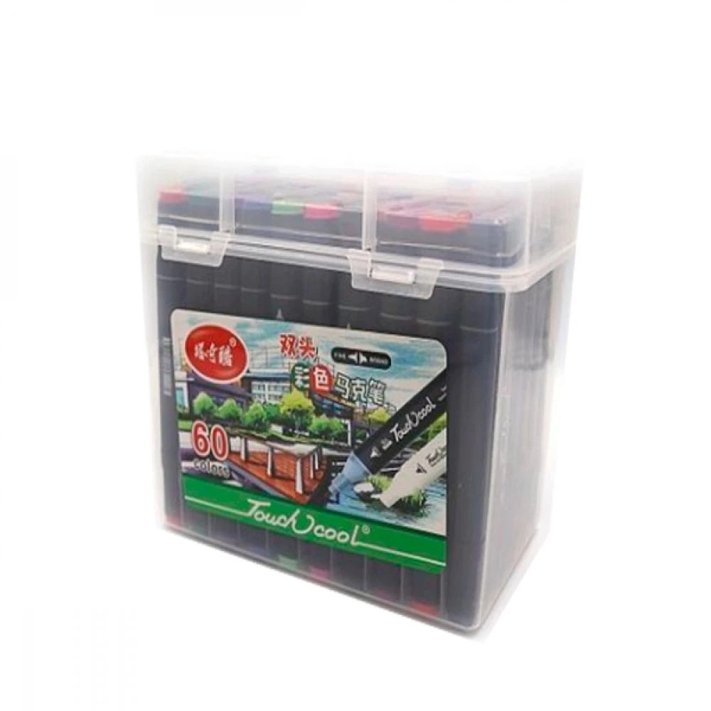 Набір скетч маркерівTouchCool 0229-60 двосторонні 60штук пластиковий бокс