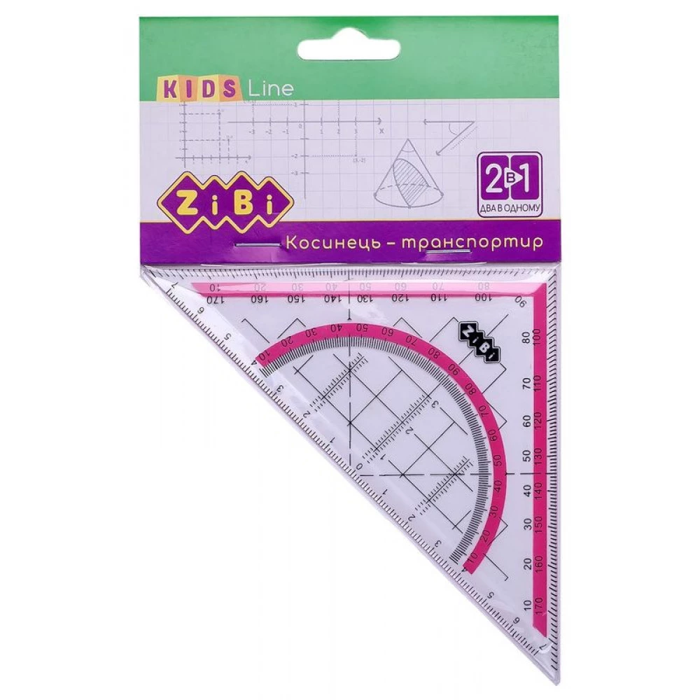 Трикутник пластиковий ZiBi ZB5623-10 140мм 2в1 рожевий