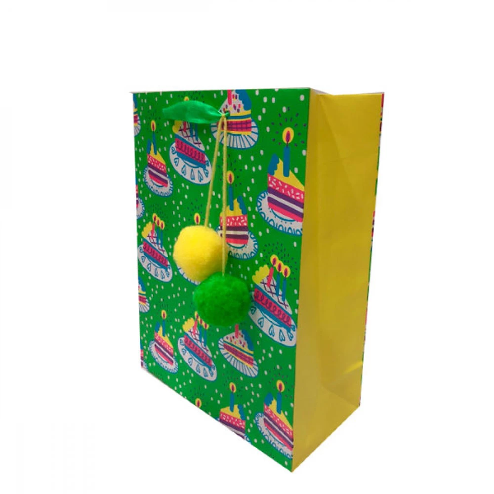 Пакет подарунковий 35 х 37 х 12 GB-21150 Торт з помпонами