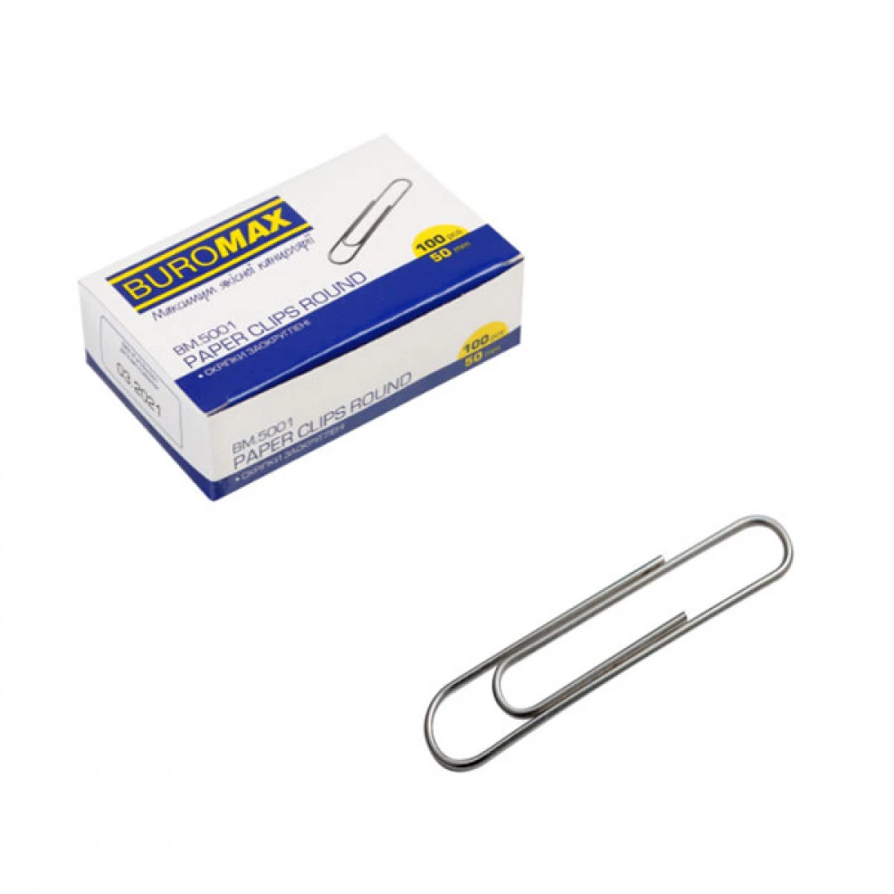 Скріпки 50 мм "BuroMAX" 5001 (100 шт) нікельовані