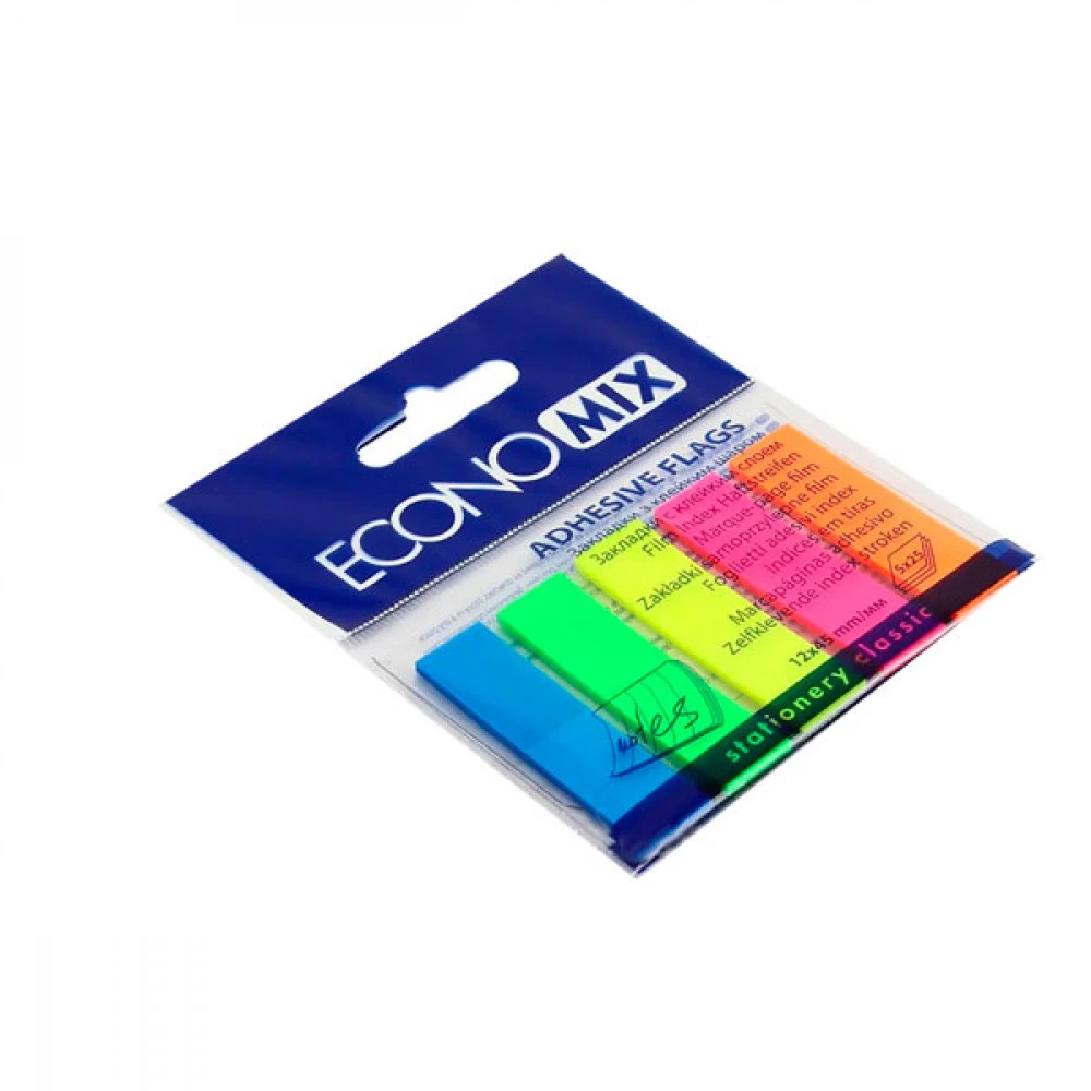 Блок паперу липкий 12х45/5кол 125л Economix Е20945 неон пластик