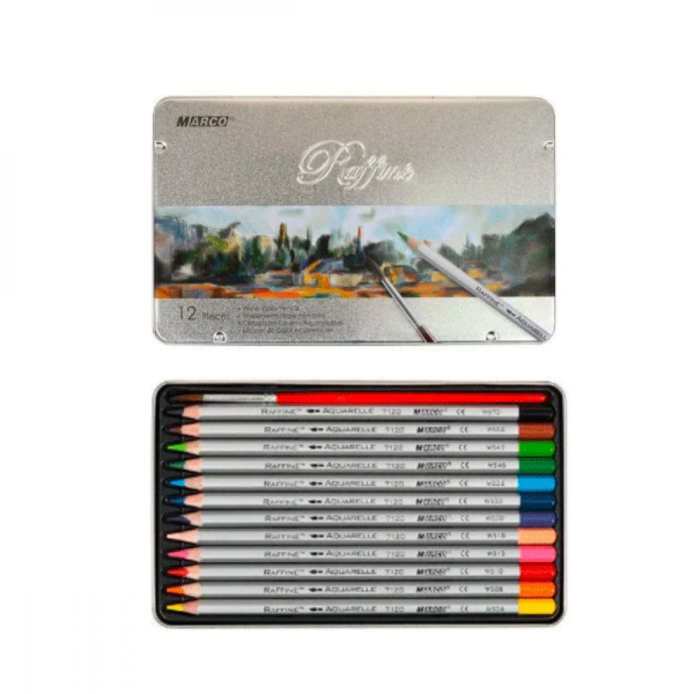 Олівці кольорові "Marco" 7120 TN металева упаковка, акварельні 12 кольорів