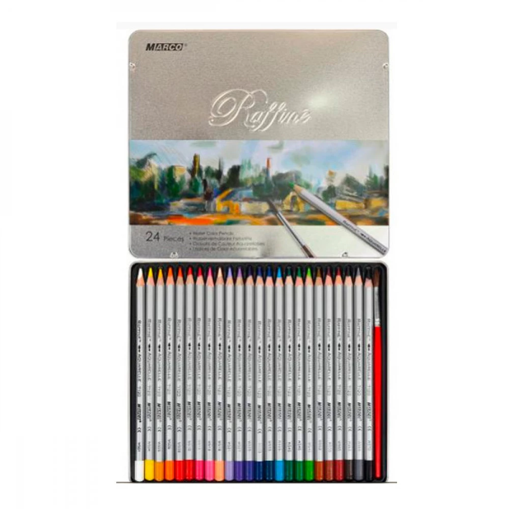 Олівці кольорові "Marco" 7120 TN металева упаковка, акварельні 24 кольори