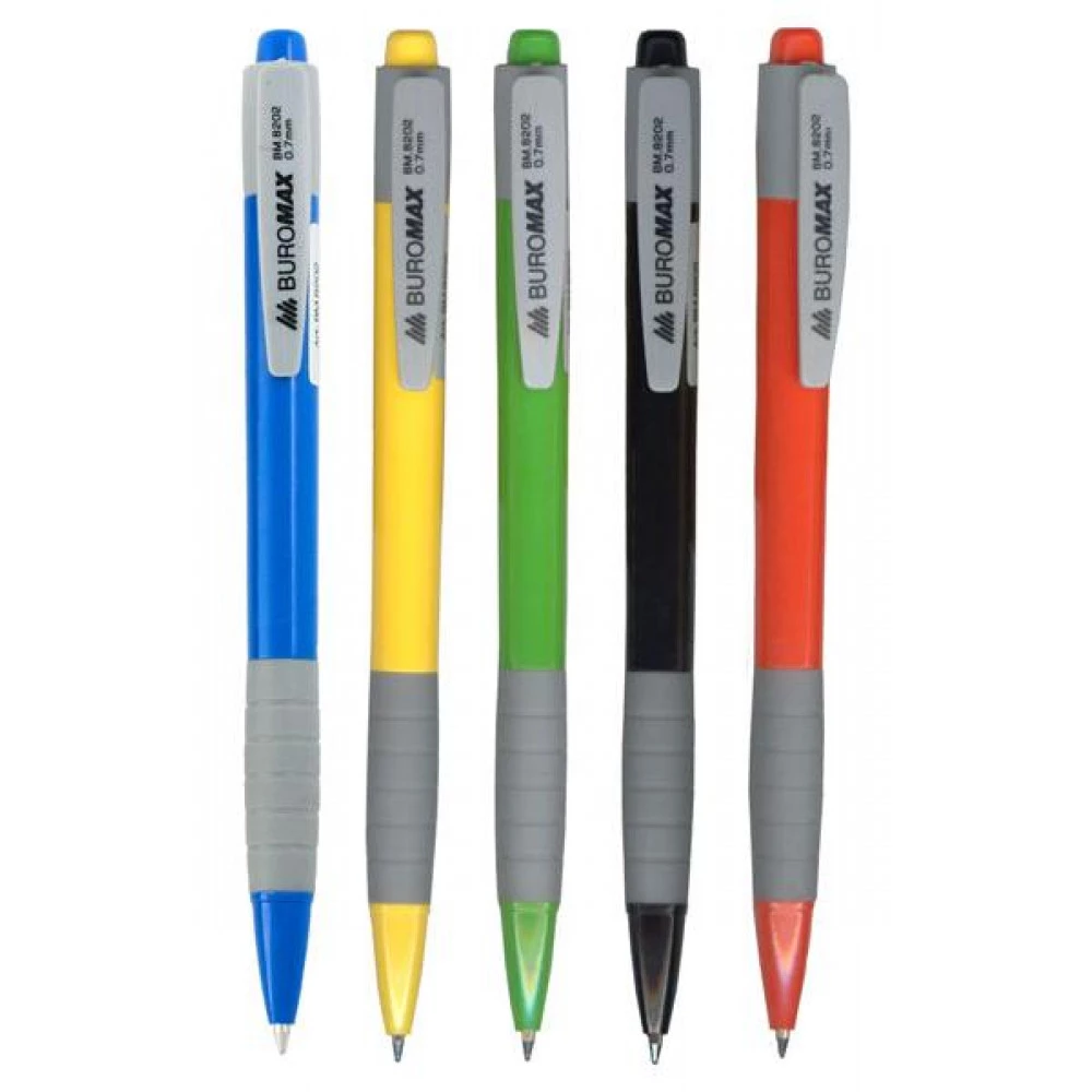 Ручка кулькова автоматична "BuroMAX" 8202 0,7 мм синя, корпус Mix