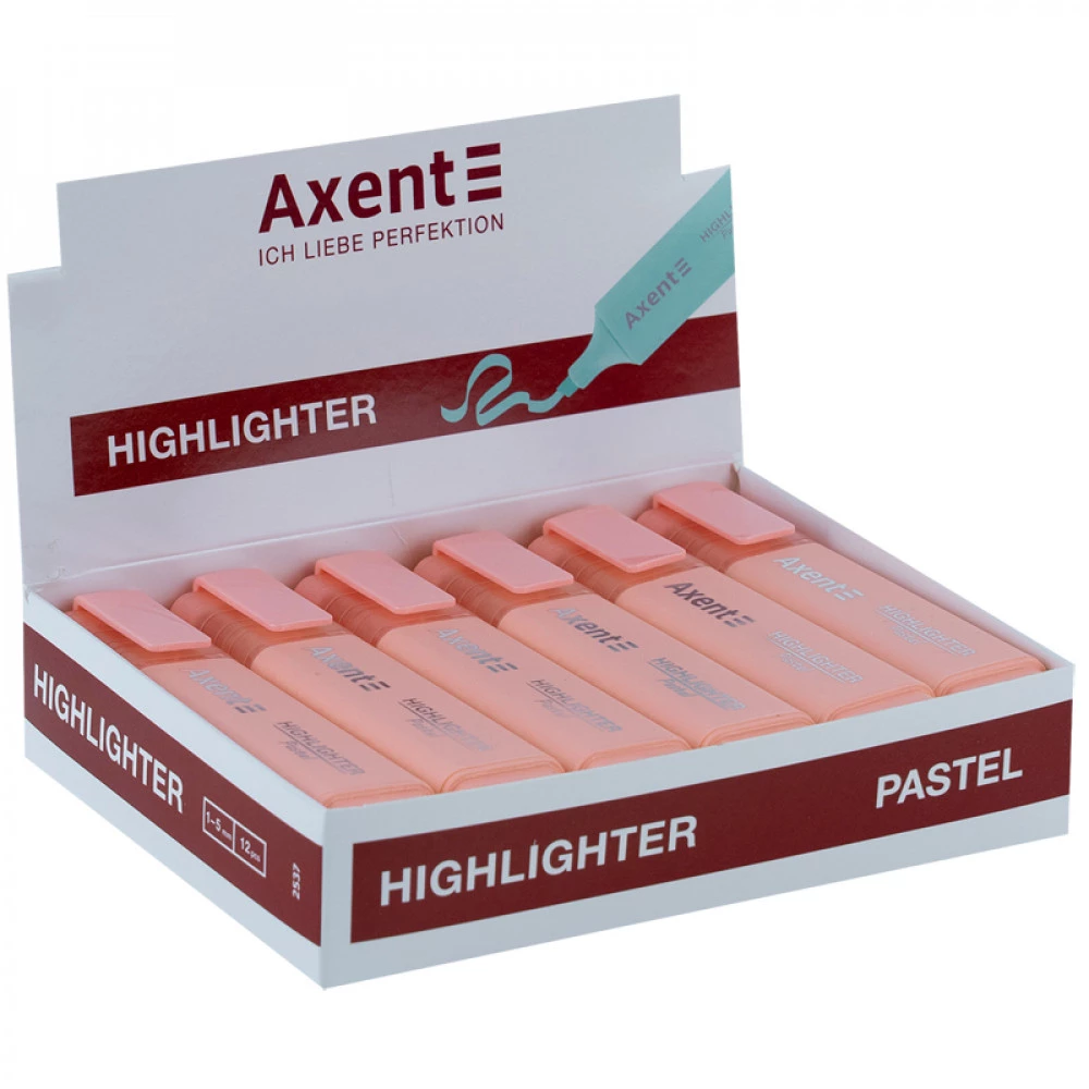 Маркер текст.Axent Highlighter 2537-24-А пастель 1-5мм клиноп. рожевий
