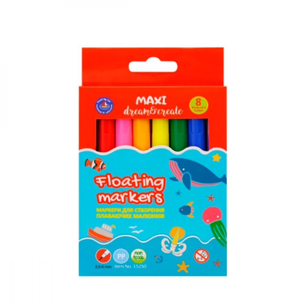 Фломастери для створення плаваючого малюнка на склі, металі та кераміці 8 кольорів Maxi MX15250