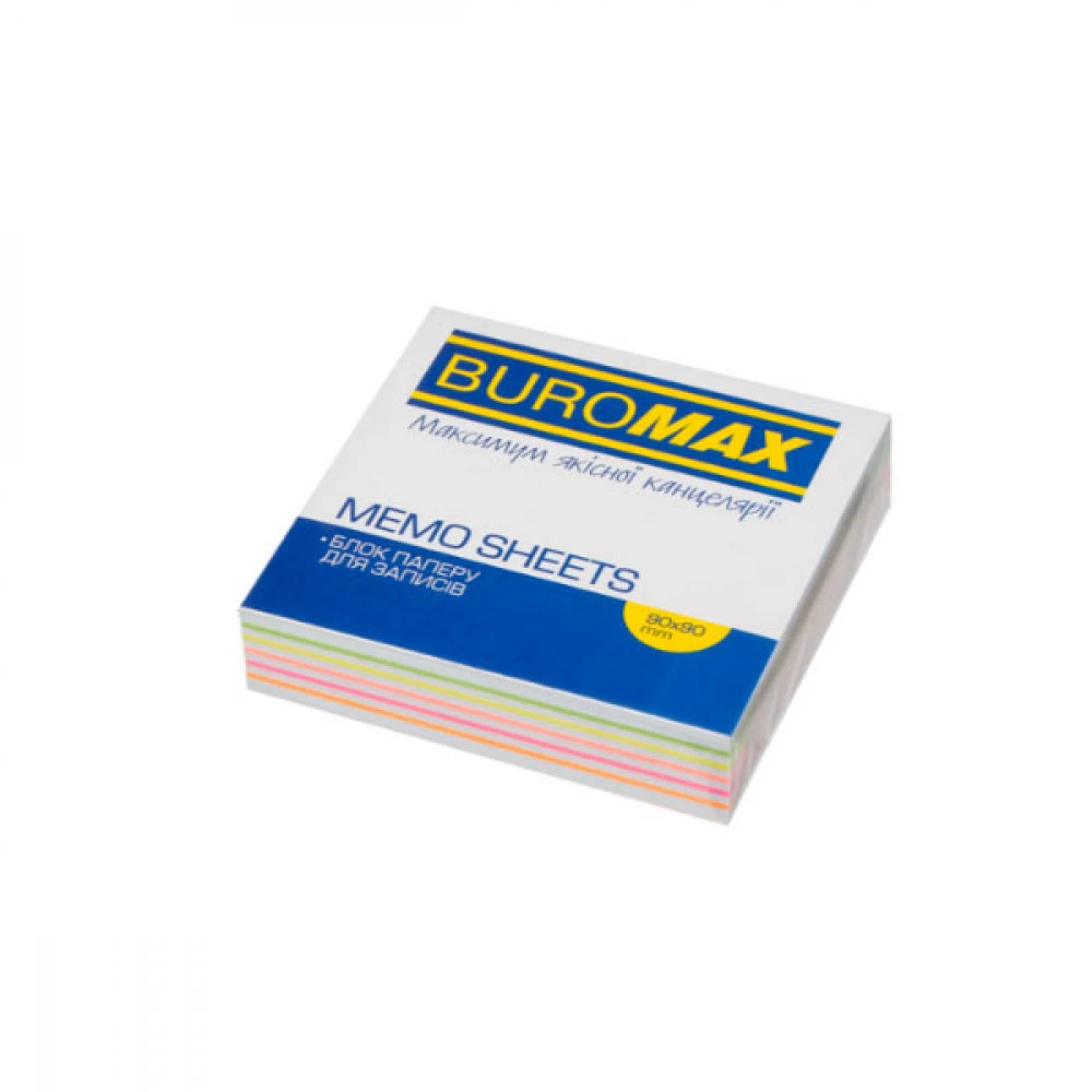Блок паперу 90х90х20мм BuroMAX ВМ2240Люкс Веселка Neon склеєний