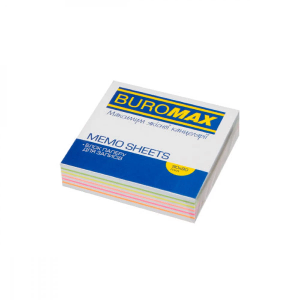 Блок паперу 90х90х20мм BuroMAX ВМ2241Люкс Веселка Neon не склеєна