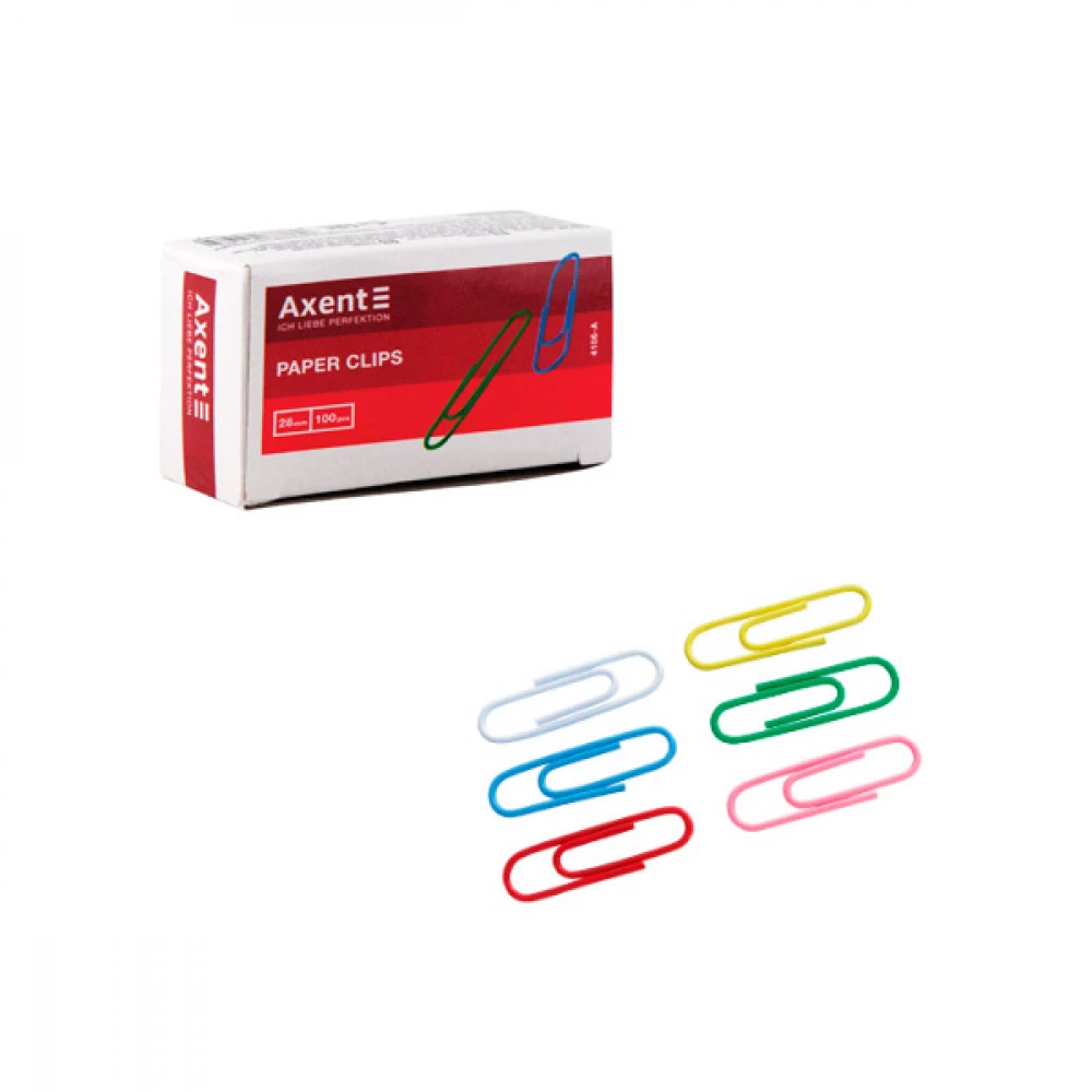 Скріпки 28 мм Axent 4106 (100 шт) кольорові