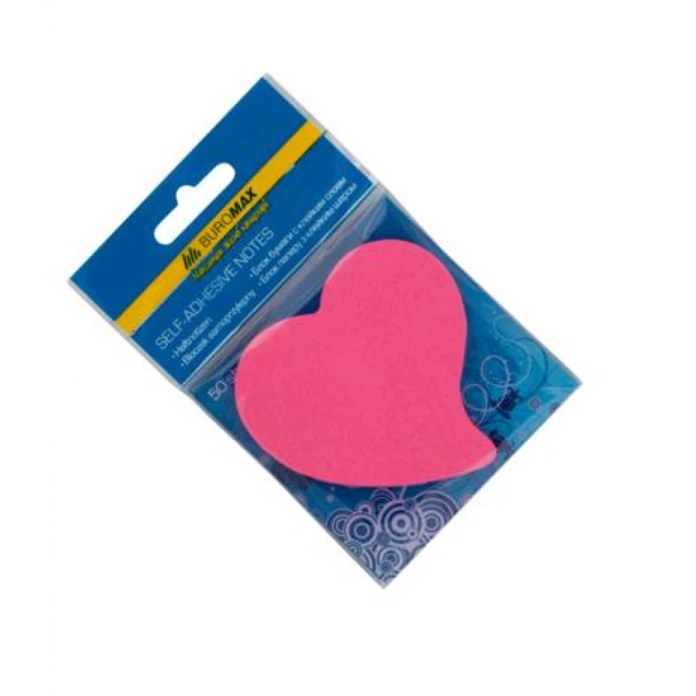 Блок паперу з липким шаром BuroMAX 2362-99 "Серце" 50 листів неон