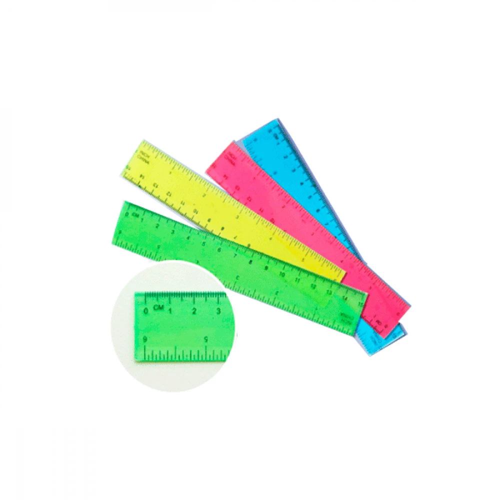 Лінійка пластикова 15 см прозора кольорова MIX
