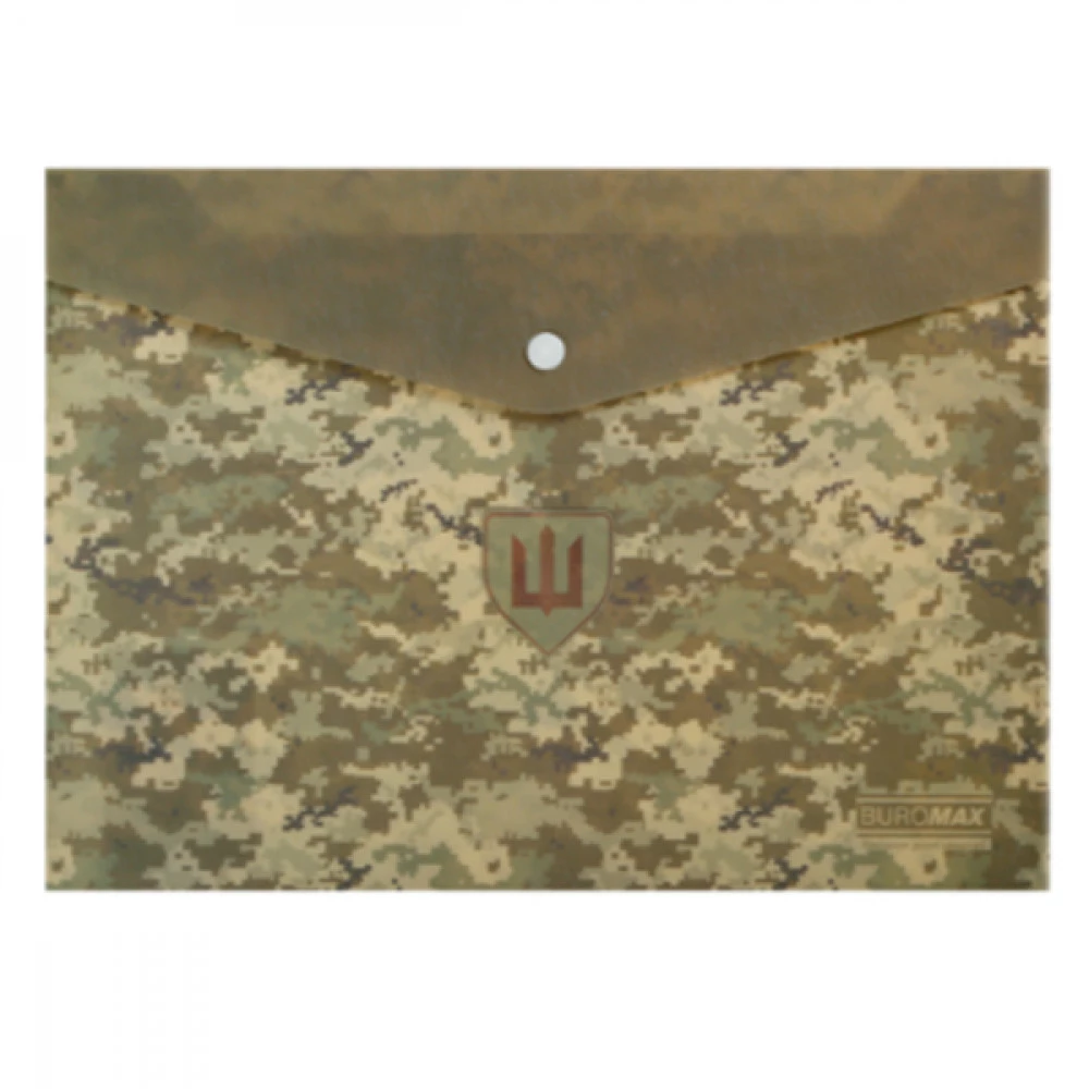 Папка - конверт А4 BuroMAX BM3943-04 MILITARY пластик на кнопці непрозорий.